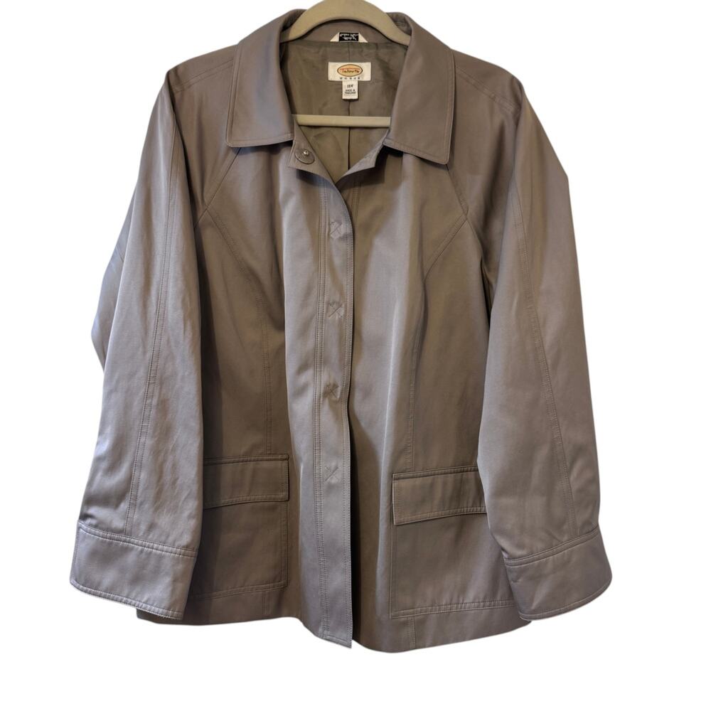 Talbots Jacket Womens 16W Plus Taupe Italian Fabric Snap Front Short Trench